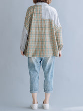Women Loose Contrast Plaid Shirt
